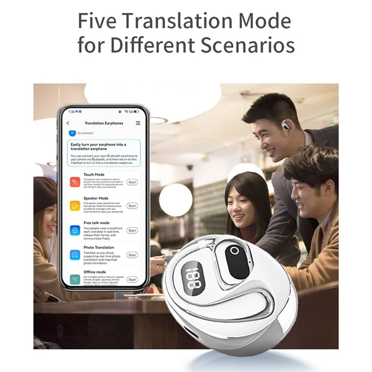 XG99 144 Languages Smart Voice Translation Earphones Bluetooth-compatible OWS Open Ear Headphones - Black