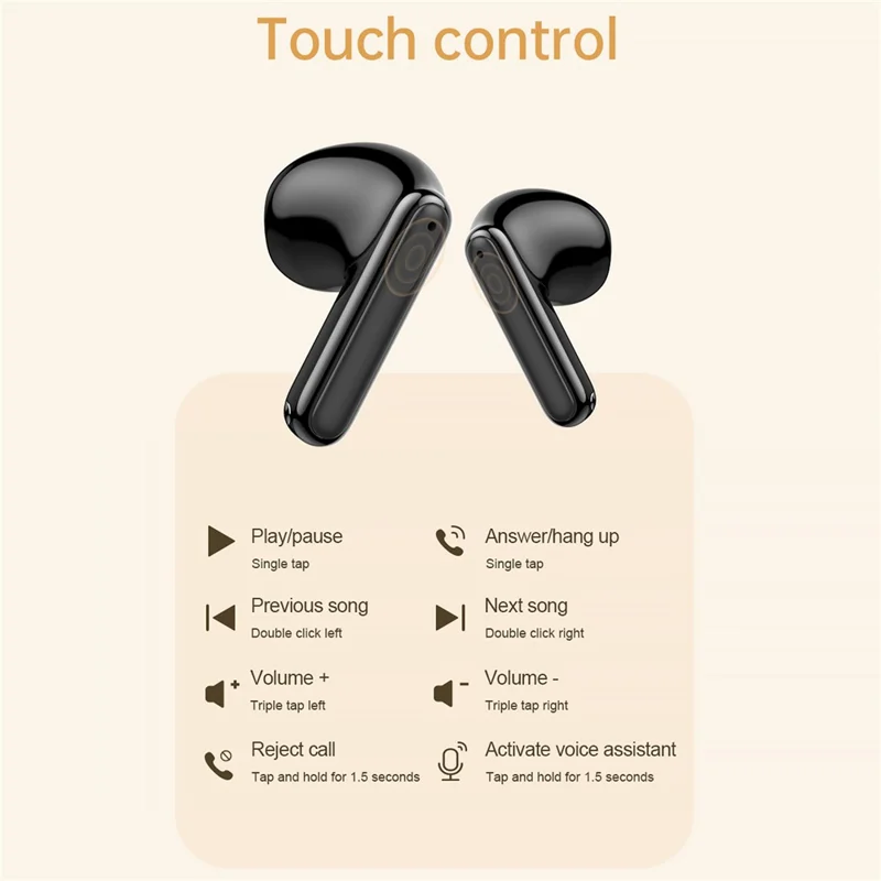 Bulk Purchasing Y20 ENC Wireless Headset Touch Control Digital Display Bluetooth-Compatible Earphone - Black
