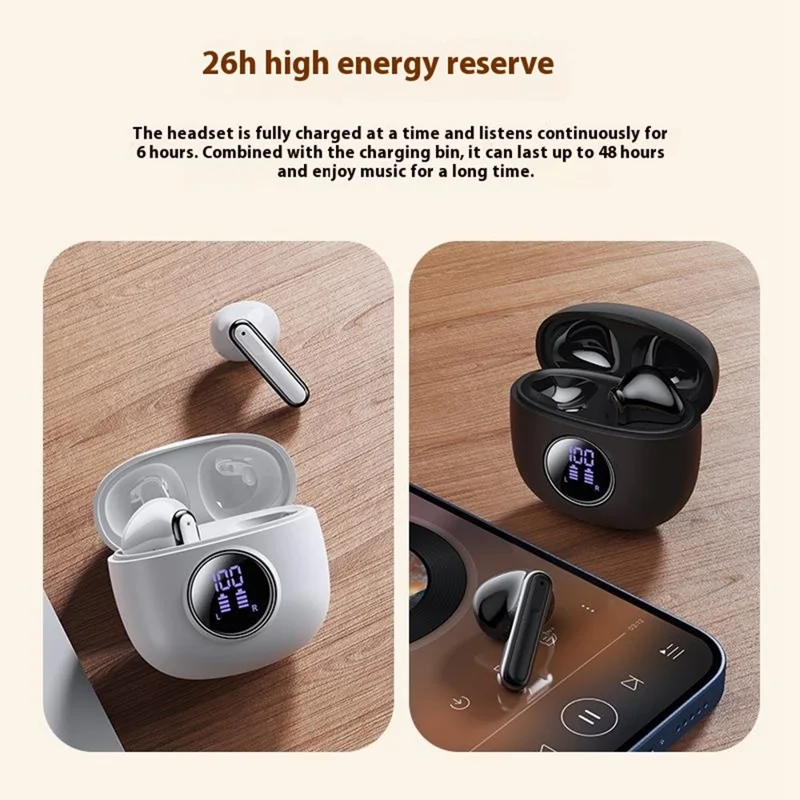 Bulk Purchasing Y20 ENC Wireless Headset Touch Control Digital Display Bluetooth-Compatible Earphone - Black