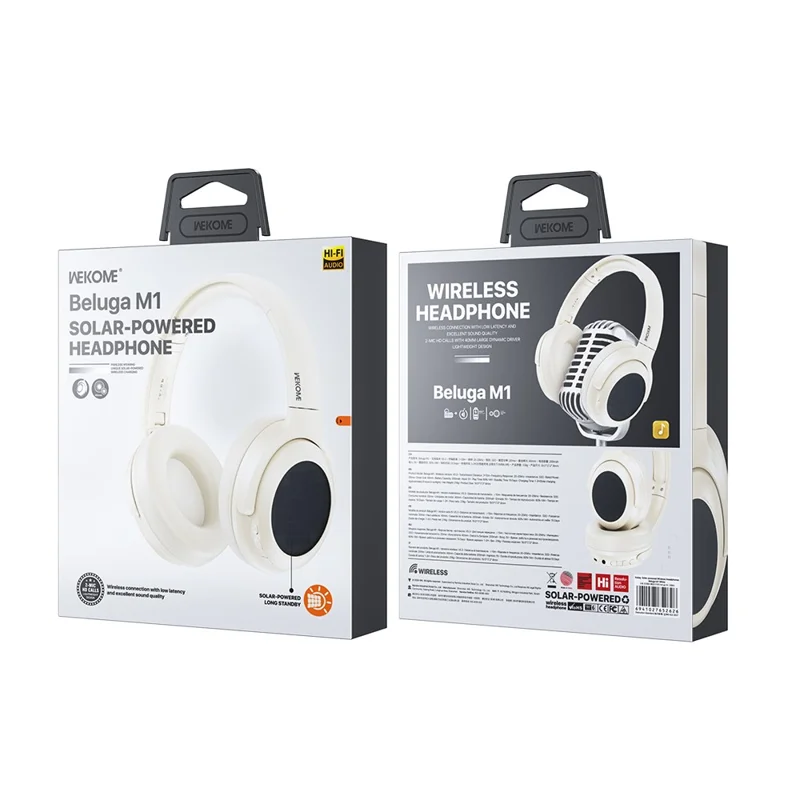 WEKOME Beluga M1 Wireless Headphones Solar Powered Bluetooth-Compatible Over-Ear Foldable Headset - White