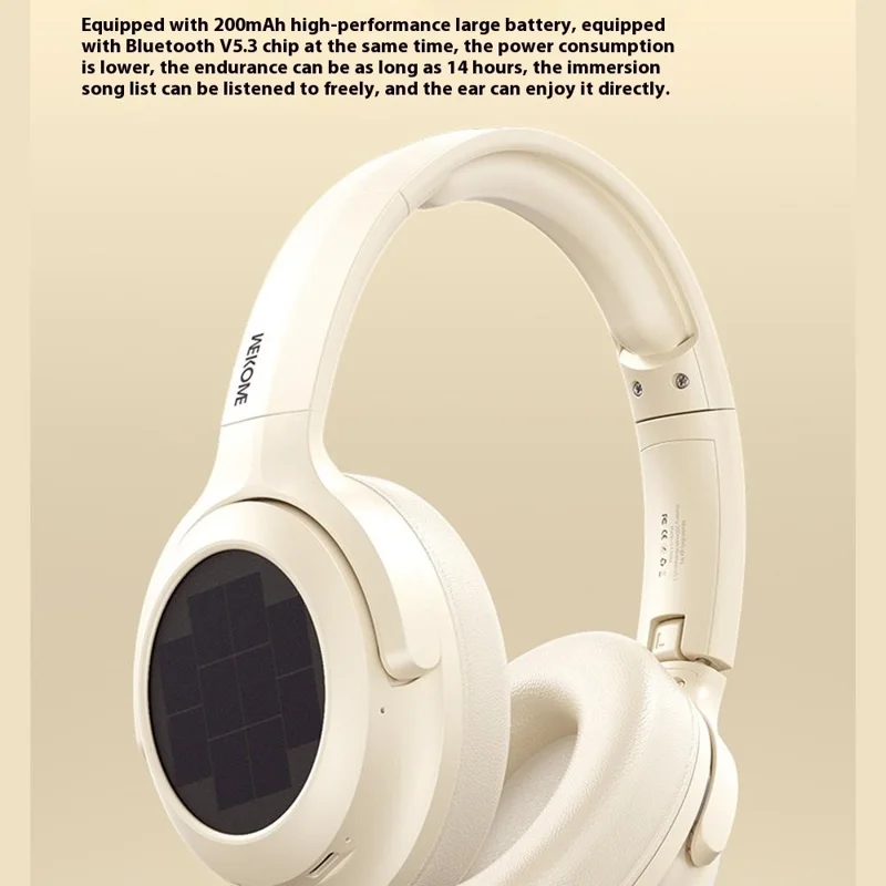 WEKOME Beluga M1 Wireless Headphones Solar Powered Bluetooth-Compatible Over-Ear Foldable Headset - White