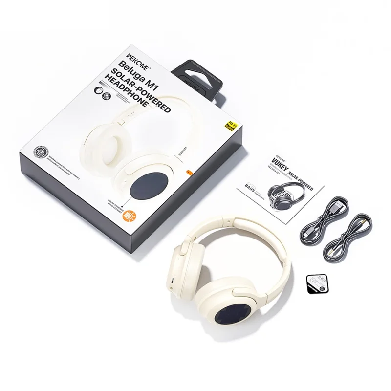 WEKOME Beluga M1 Wireless Headphones Solar Powered Bluetooth-Compatible Over-Ear Foldable Headset - White