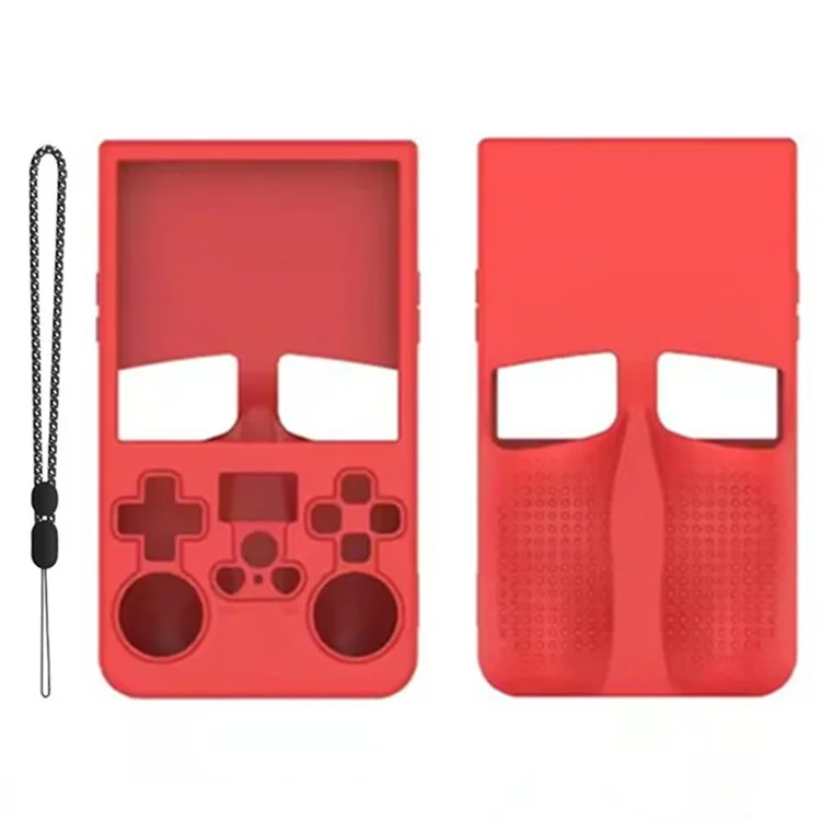 For R36MAX Open Source Handheld Game Console Portable Silicone Protective Case with Wrist Strap - Red