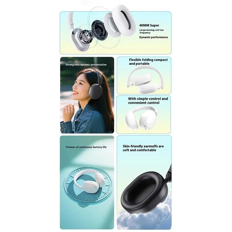 Fones de Ouvido sem Fio LENOVO LECOO ES210 Dobráveis Bluetooth Estéreo com 15H de Reprodução - Preto