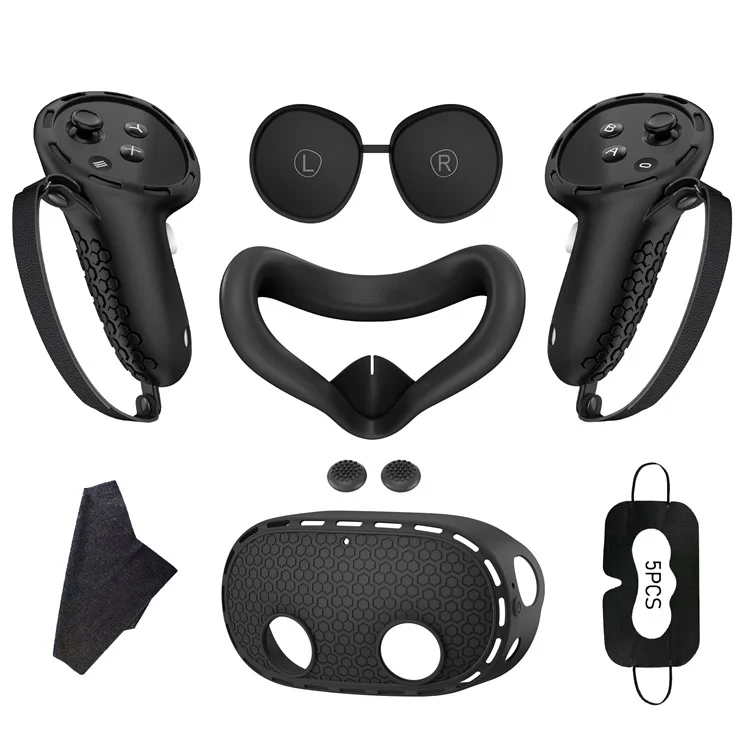 Набор силиконовых аксессуаров для Meta Quest 3S с чехлом для VR-гарнитуры / Накладками на контроллеры / Лицевой маской - Черный