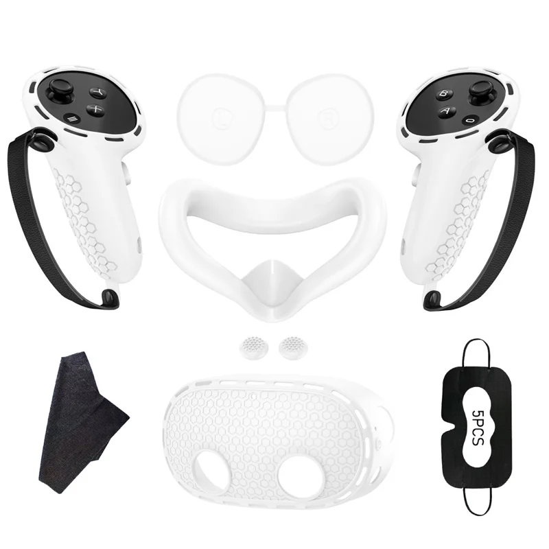 For Meta Quest 3S Silicone Accessory Set with VR Headset Cover  /  Controller Grips  /  Face Mask - White