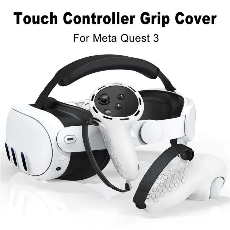 For Meta Quest 3S Silicone Accessory Set with VR Headset Cover  /  Controller Grips  /  Face Mask - White