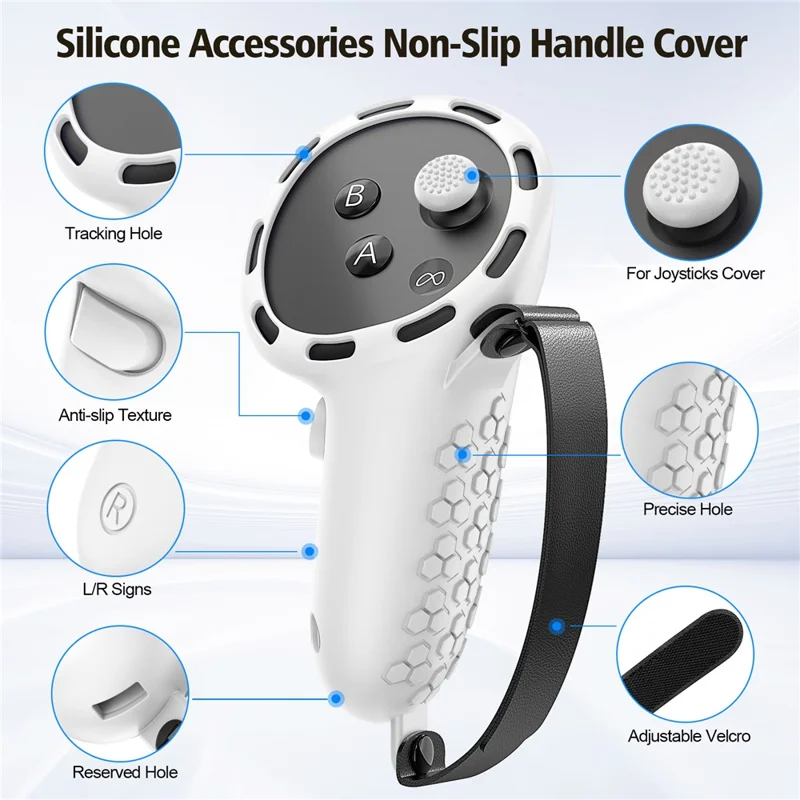 For Meta Quest 3S Silicone Accessory Set with VR Headset Cover  /  Controller Grips  /  Face Mask - White