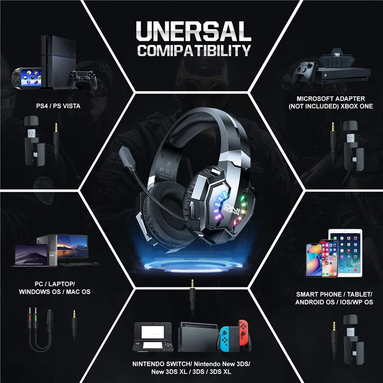 ONIKUMA B15 Gaming-Headset mit dreifachem Modus, RGB-Beleuchtung und Surround-Sound für E-Sports
