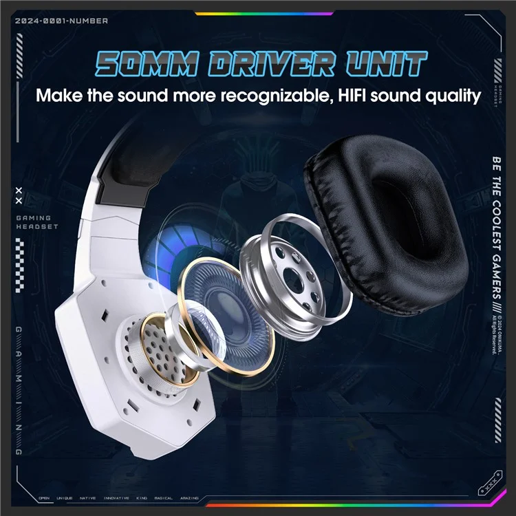 ONIKUMA GT806 Gaming Headset Triple Mode RGB Lighting Surround Sound Bluetooth-Compatible Headphones - White