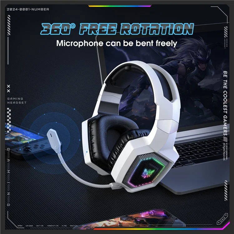 ONIKUMA GT806 Gaming Headset Triple Mode RGB Lighting Surround Sound Bluetooth-Compatible Headphones - White
