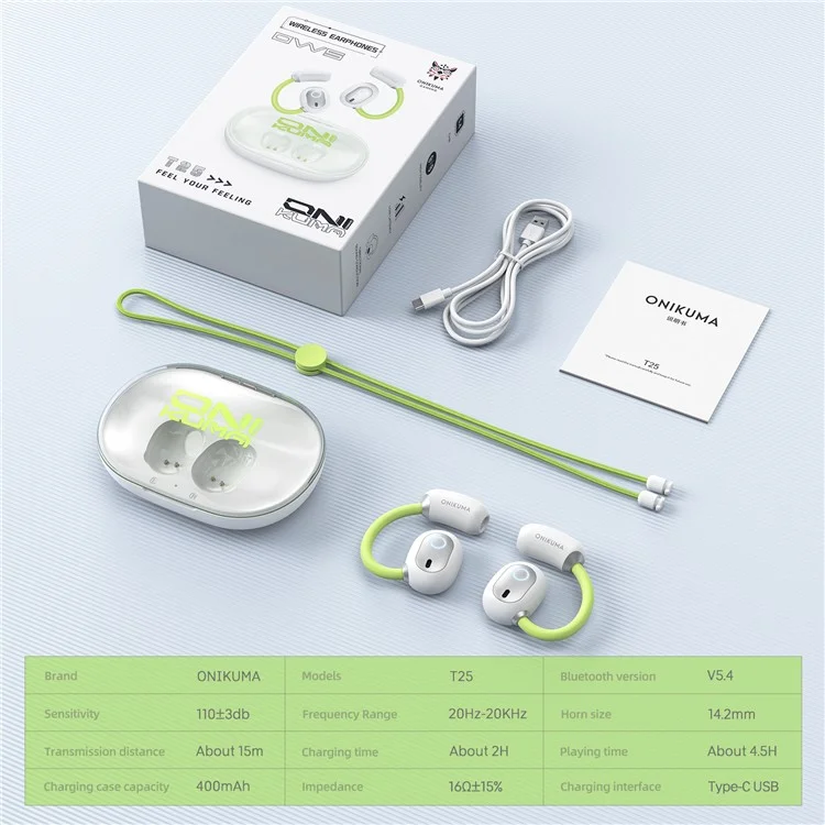 ONIKUMA T25 Wireless Earbuds Ear Hook Bluetooth-Compatible Headphones Sport Music Earphones - White