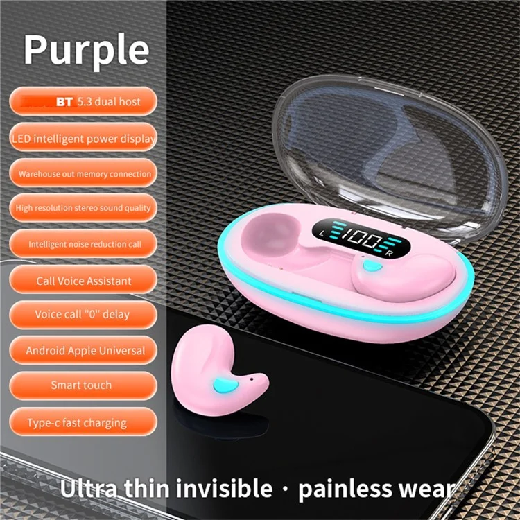 X55 TWS Écouteurs sans fil Bluetooth Réduction intelligente du bruit Écouteurs de sport résistants à la transpiration - Violet