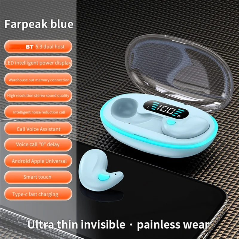 X55 TWS Wireless Bluetooth-Compatible Earbuds Intelligent Noise Reduction Sweatproof Sports Headphones - Blue