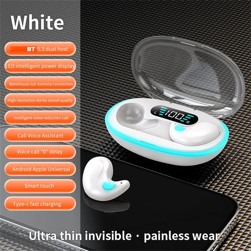 X55 TWS Wireless Bluetooth-Compatible Earbuds Intelligent Noise Reduction Sweatproof Sports Headphones - White