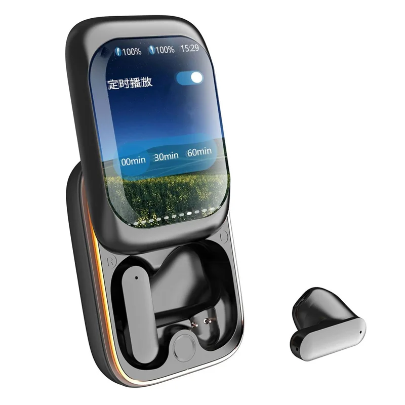 H8 TWS Wireless Headphones with Color Display Sliding Cover Noise Reduction Bluetooth-Compatible Earbuds - Black