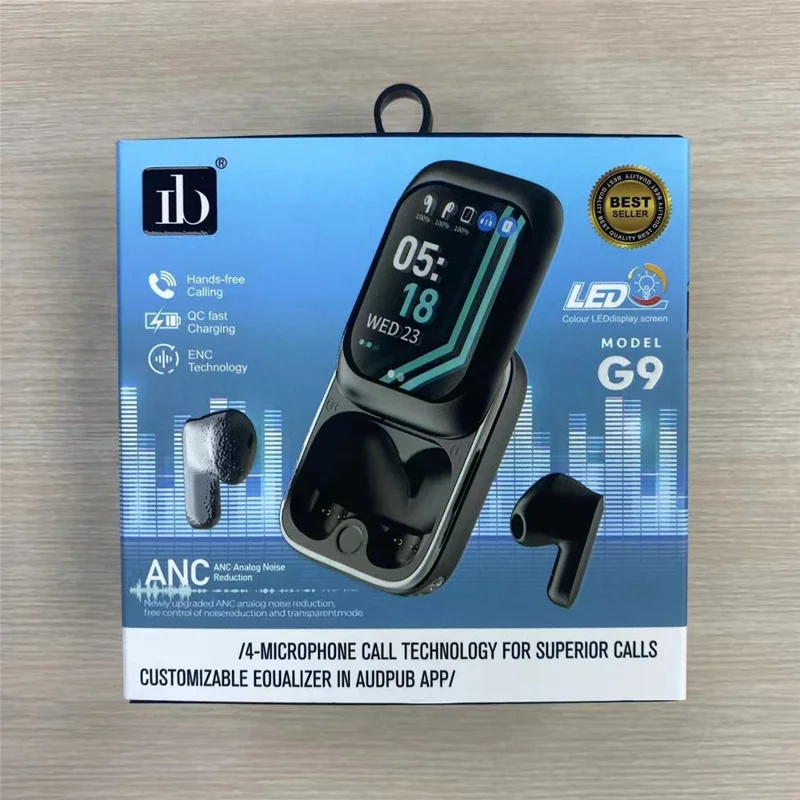 H8 TWS Wireless Headphones with Color Display Sliding Cover Noise Reduction Bluetooth-Compatible Earbuds - Black