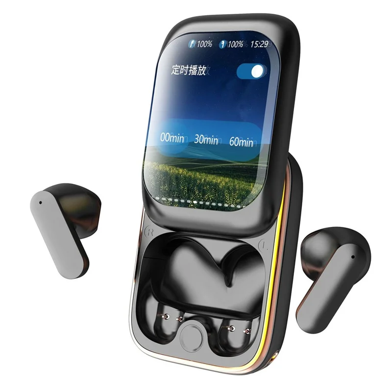 H8 TWS Wireless Headphones with Color Display Sliding Cover Noise Reduction Bluetooth-Compatible Earbuds - Black