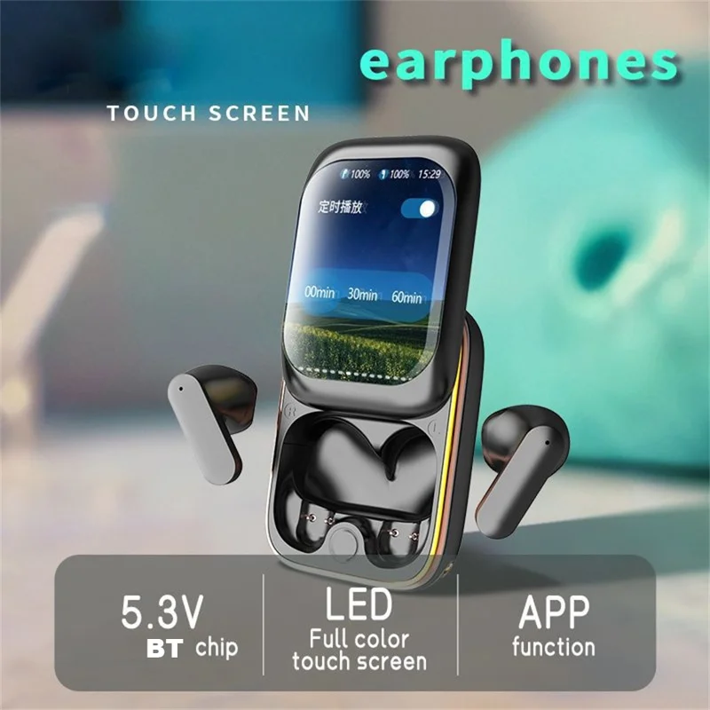 H8 TWS Wireless Headphones with Color Display Sliding Cover Noise Reduction Bluetooth-Compatible Earbuds - Black