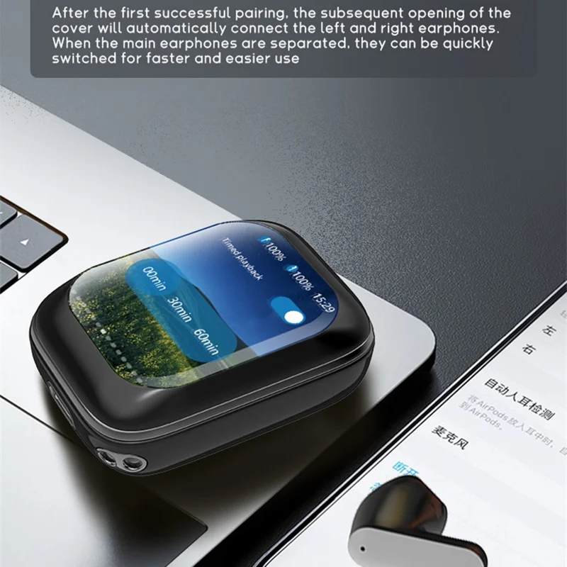 H8 TWS Wireless Headphones with Color Display Sliding Cover Noise Reduction Bluetooth-Compatible Earbuds - Black