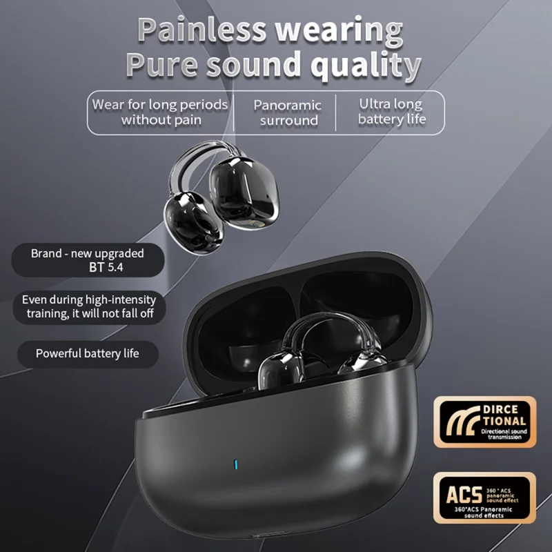 YX59 Open Ear OWS Clip On Wireless Headphones Noise Reduction Bluetooth-Compatible Earbuds - Black