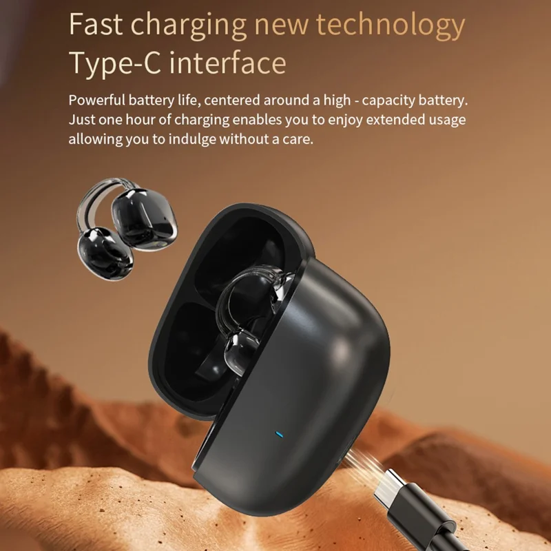 YX59 Open Ear OWS Clip On Wireless Headphones Noise Reduction Bluetooth-Compatible Earbuds - Black