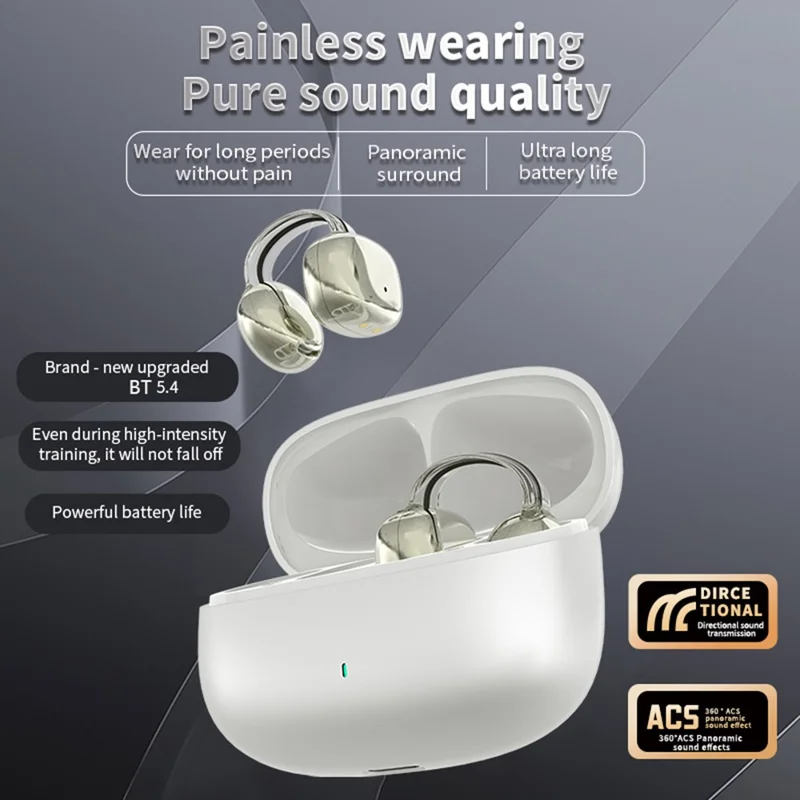 YX59 Open Ear OWS Clip On Wireless Headphones Noise Reduction Bluetooth-compatible Earbuds - White