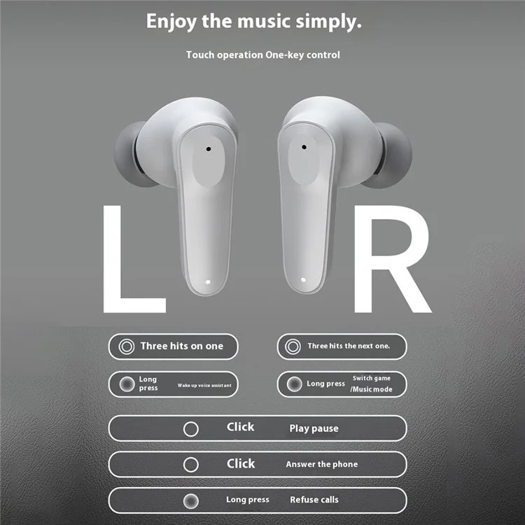 A89 ENC Noise Cancellation Wireless Headphones TWS Bluetooth-Compatible Earbuds with Microphone - Grey