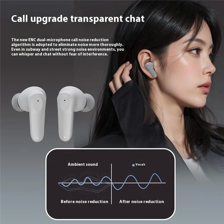A89 ENC Noise Cancellation Wireless Headphones TWS Bluetooth-Compatible Earbuds with Microphone - Grey