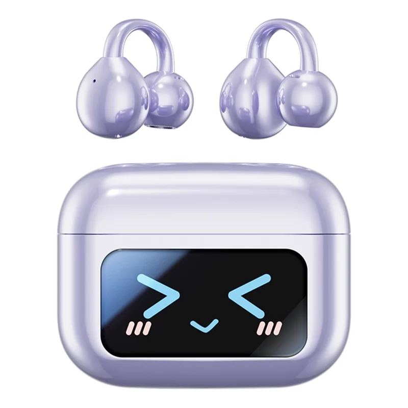 M100 Wireless Headphone Bluetooth-Compatible Headset Clip On Earbuds with Screen - Purple