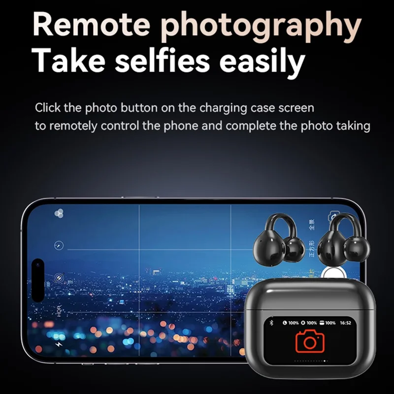 M100 Wireless Headphone Bluetooth-Compatible Headset Clip On Earbuds with Screen - Purple