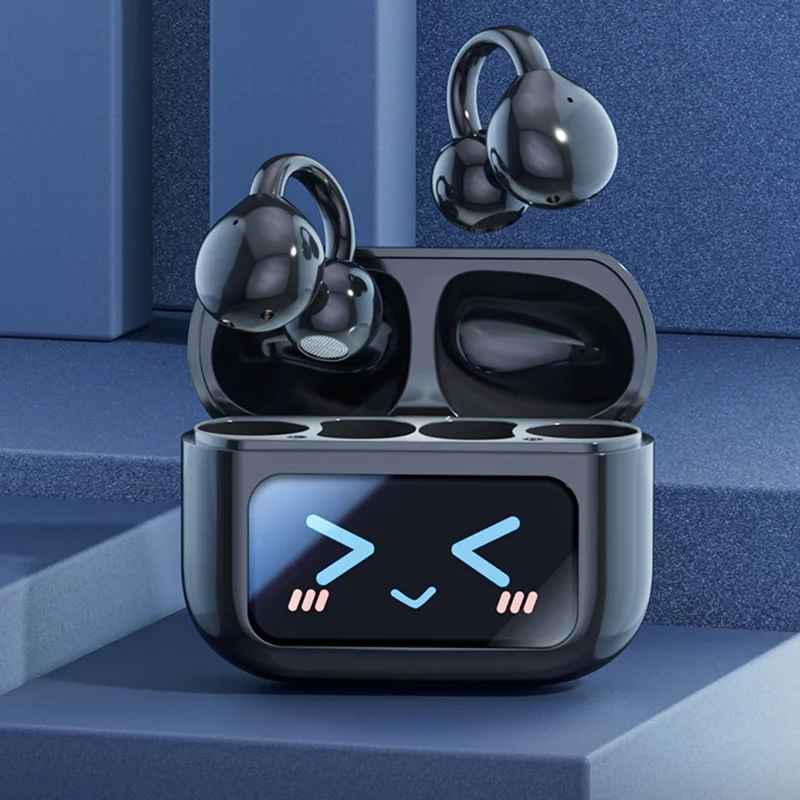 M100 Wireless Headphone Bluetooth-Compatible Headset Clip On Earbuds with Screen - Purple