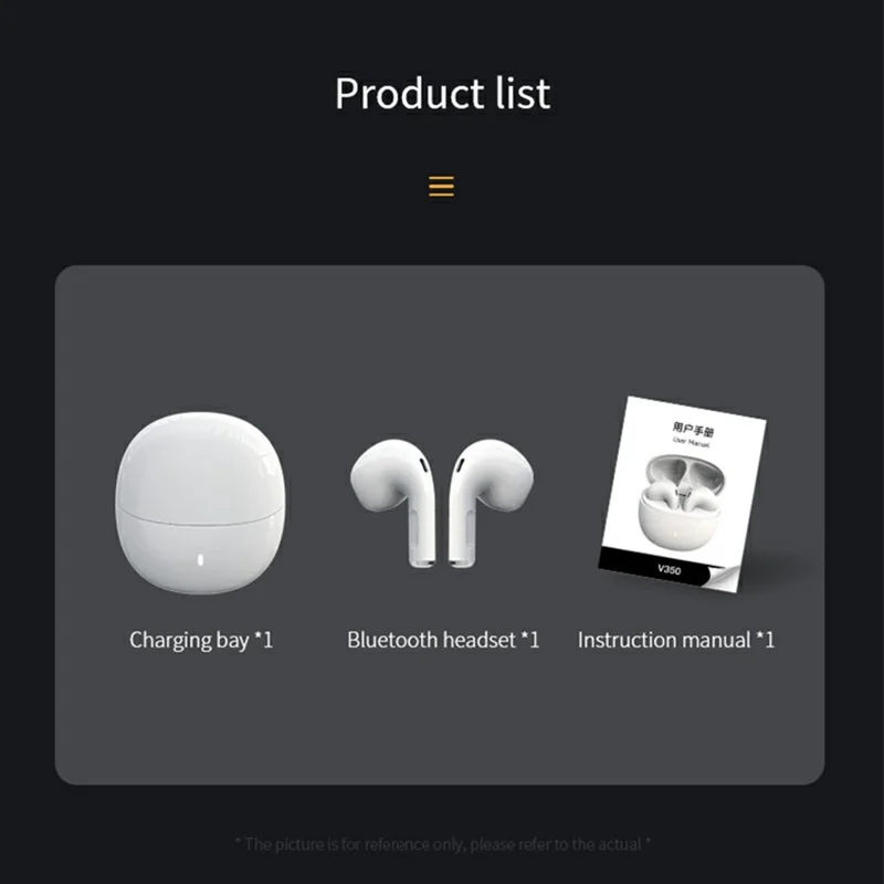 V350 Wireless Bluetooth-Compatible Earphone HiFi Sound Quality Touch Control Music Gaming Headset - Black