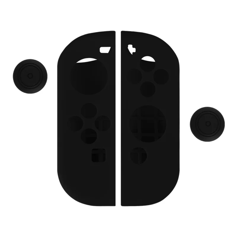 غطاء سيليكون لوحدة تحكم نينتندو سويتش + أغطية أصابع تحكم مانعة للانزلاق، غطاء واقي ممتص للصدمات - أسود
