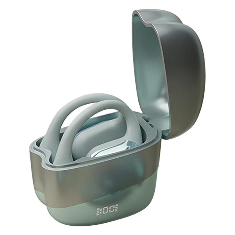 P-Q10 AI Smart Translation Earbuds BT Headset Digital Display Hanging Ear Wireless Earphones - Cyan