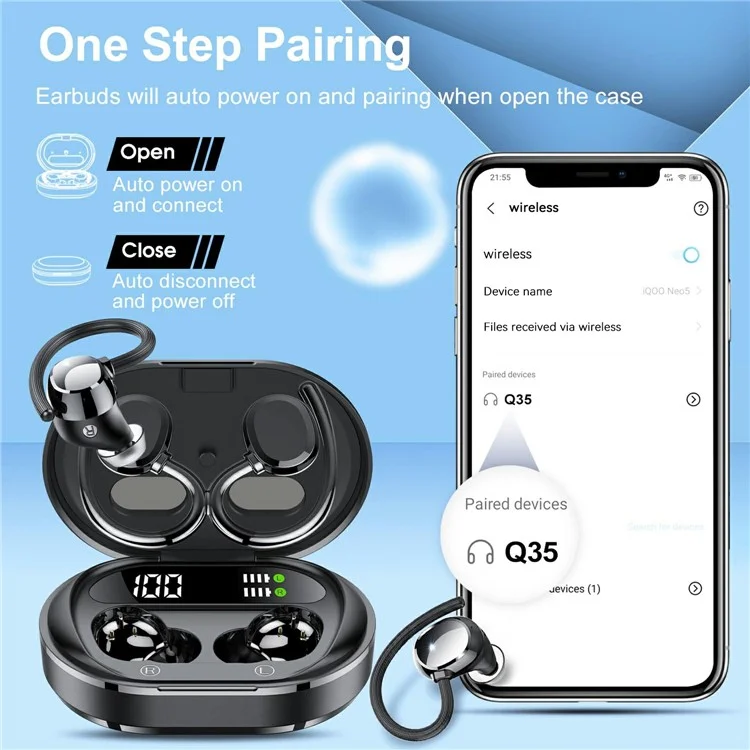 Q35 1 Pair Ear-Hook Headphones Wireless Earbuds Sport Business Headset High Definition Sound Comfortable Wear