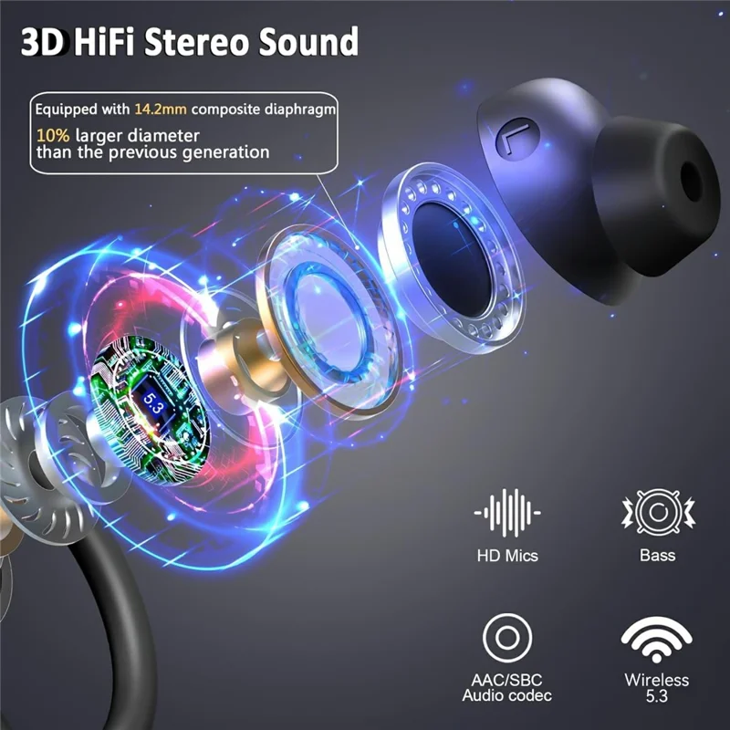 Q38 1 Pair Ear-Hook In-Ear Earphones Noise Cancelling Stereo Headphones Wireless Earbuds - Blue