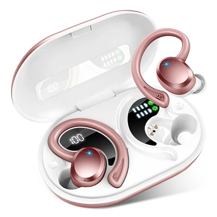 Q38 1 Pair Ear-Hook In-Ear Earphones Noise Cancelling Stereo Headphones Wireless Earbuds - Pink
