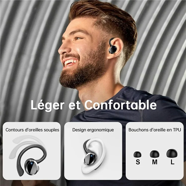 Q38 1 Pair Ear-Hook In-Ear Earphones Noise Cancelling Stereo Headphones Wireless Earbuds - Pink