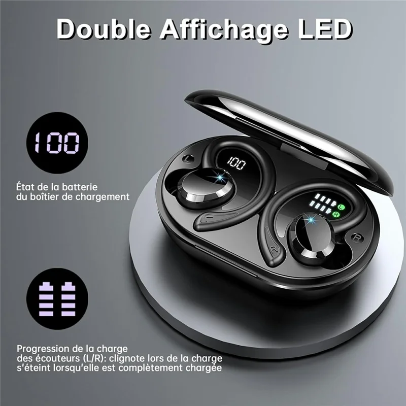 Q38 1 Pair Ear-Hook In-Ear Earphones Noise Cancelling Stereo Headphones Wireless Earbuds - White