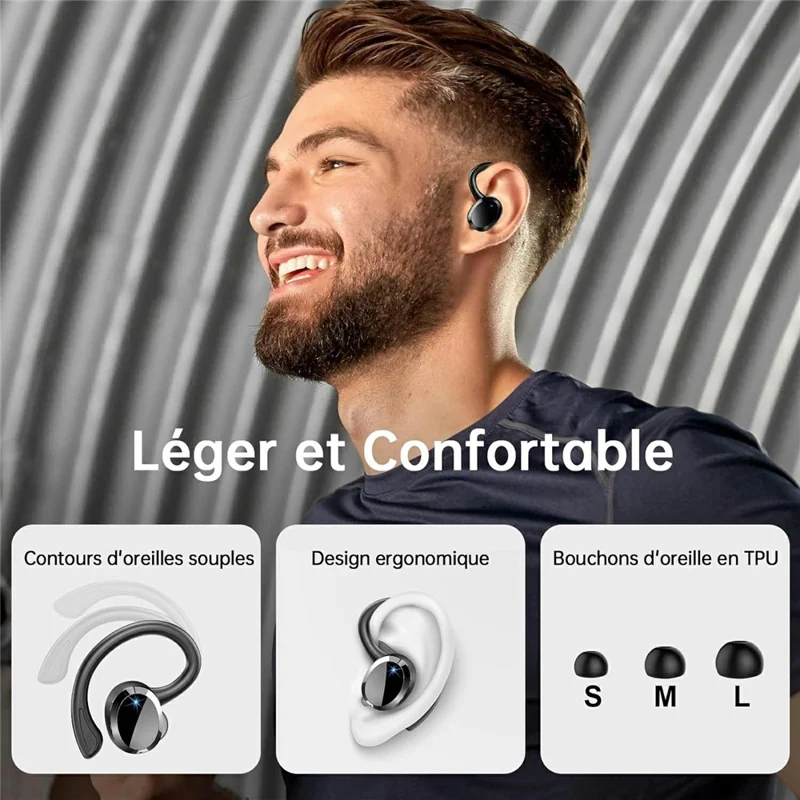 Q38 1 Pair Ear-Hook In-Ear Earphones Noise Cancelling Stereo Headphones Wireless Earbuds - White