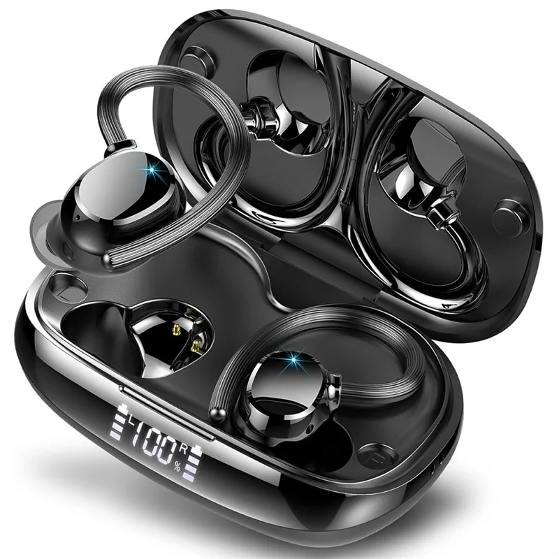 Q61 1 Pair In-Ear Sports Earbuds Digital Display Bluetooth-Compatible Headphones HIFI Sound Earphones - Black