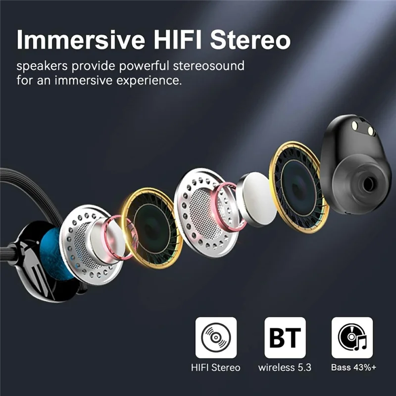 Q61 1 Pair In-Ear Sports Earbuds Digital Display Bluetooth-Compatible Headphones HIFI Sound Earphones - Black