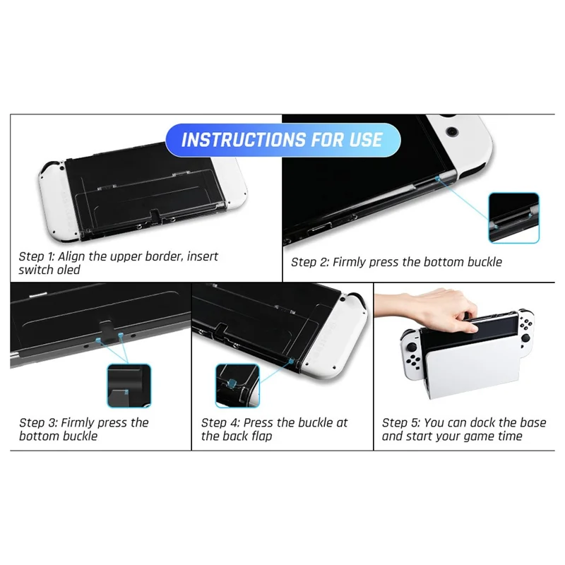 For Nintendo Switch OLED Crystal Clear Case with Stand Game Console Protective Cover Shell - Clear