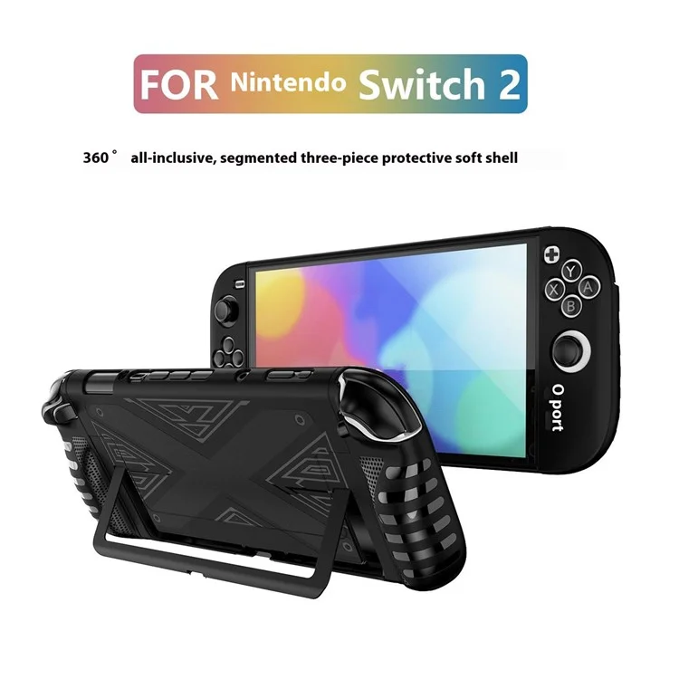 Funda para Nintendo Switch 2 con Soporte, Carcasa Protectora Desmontable de TPU + PC - Negro