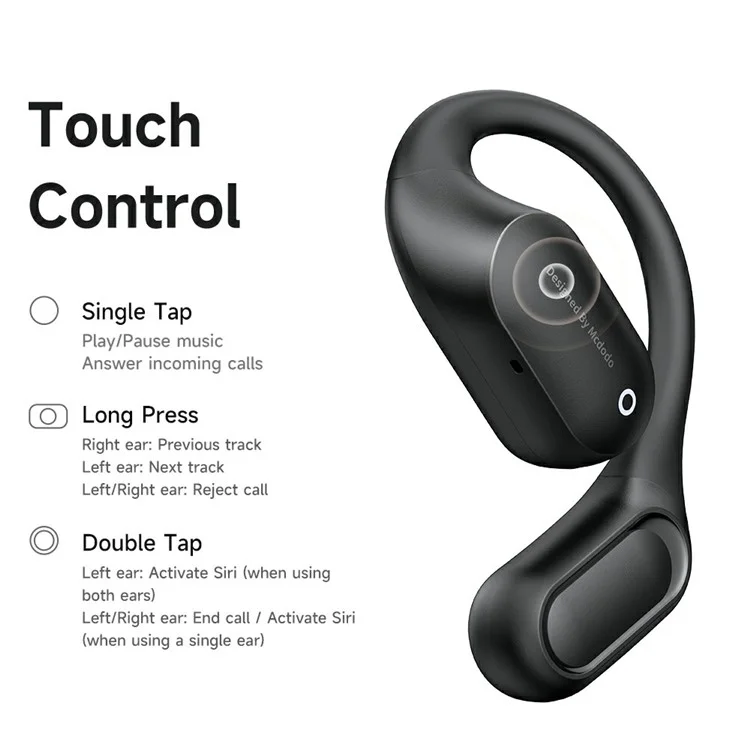 MCDODO HP-007 Open-Ear True Wireless Earbuds with LED Display BT Headphones IPX4 Water Resistant - Beige