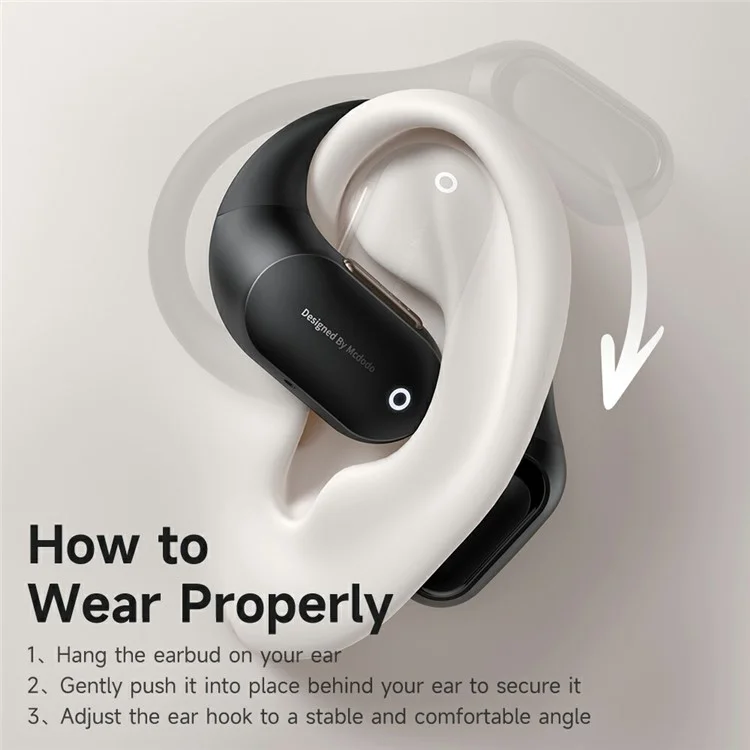MCDODO HP-007 Open-Ear True Wireless Earbuds with LED Display BT Headphones IPX4 Water Resistant - Beige