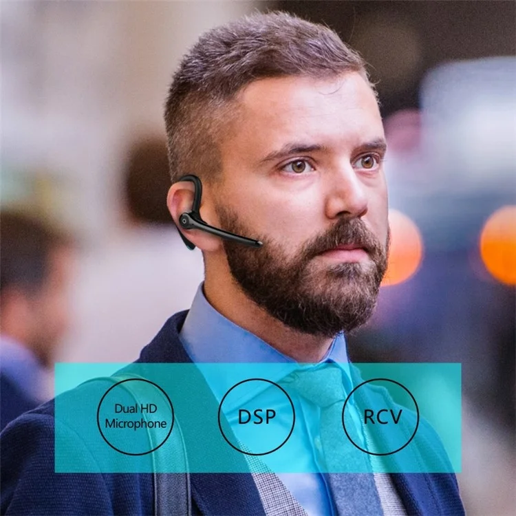 F910 Geräuschunterdrückende Bluetooth 5.0 Ohrhörer, kabellose Freisprecheinrichtung Stereo-Headset mit Mikrofon für Smartphones - Schwarz