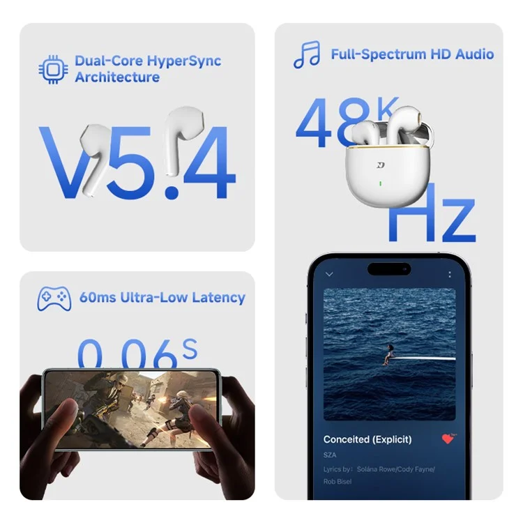 Fones de Ouvido Sem Fio ND Air 3 Bluetooth 5.4 com Driver Dinâmico de 13mm, Semi In-Ear HiFi - Preto