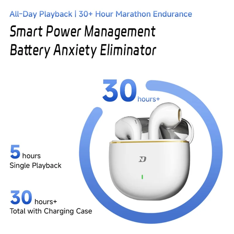 ND Air 3 Bluetooth-compatible 5.4 True Wireless Earbuds 13mm Dynamic Driver Semi In Ear HiFi Headphones - White